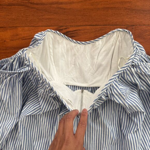 Tularosa Women’s Cropped Off Shoulder Striped Top Blue & White Size S - Picture 8 of 12